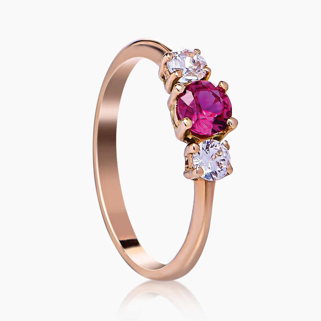 anillo en oro 18k con diamantes y rubi iris diamond